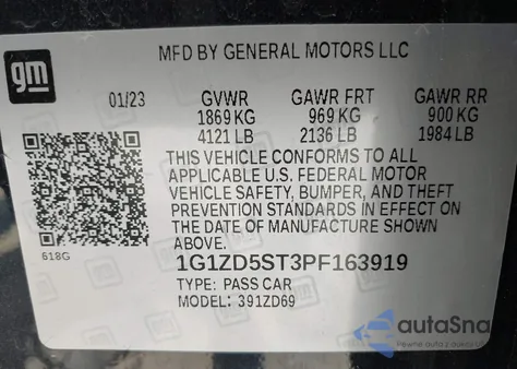 2023 Chevrolet Malibu Lt из США, поврежденный, VIN 1G1ZD5ST3PF163919